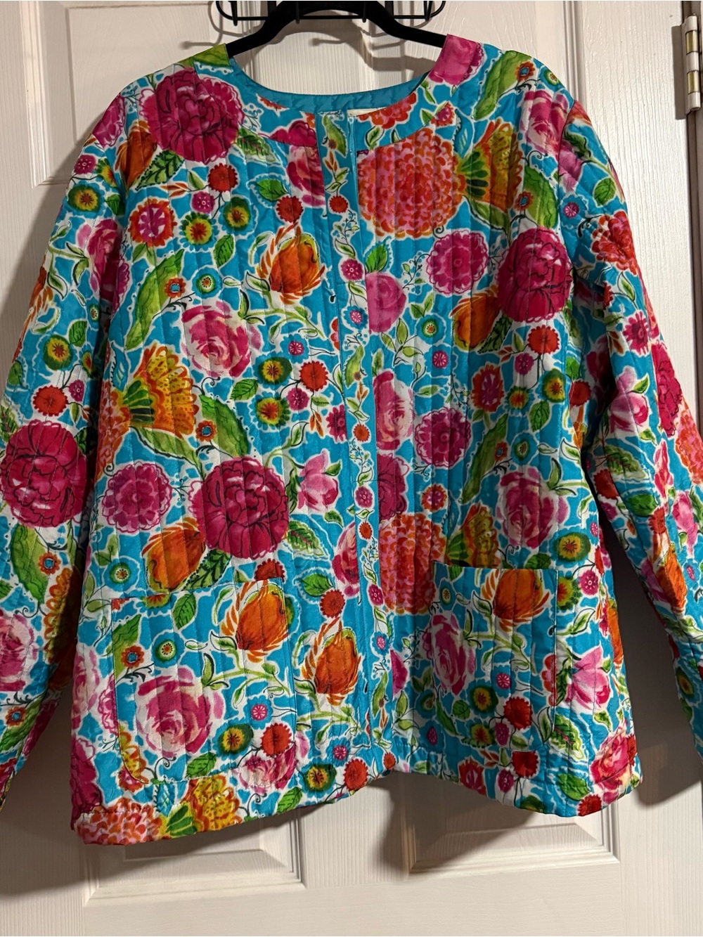 Vintage Silk Tropical Floral Jacket XL CottageCore Norm Thompson Quilted Light